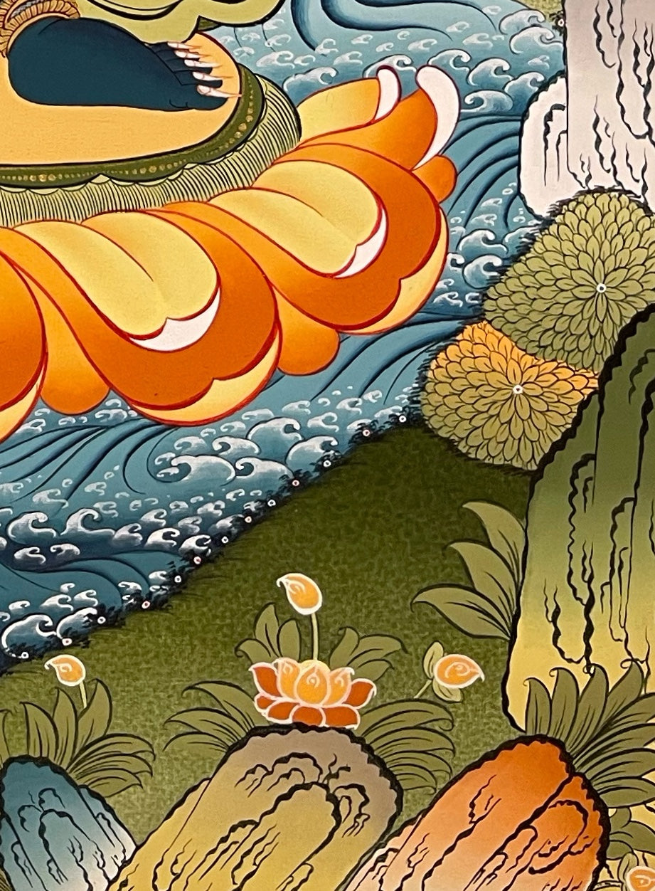 Vajrapani thangka, detail: bottom-right corner