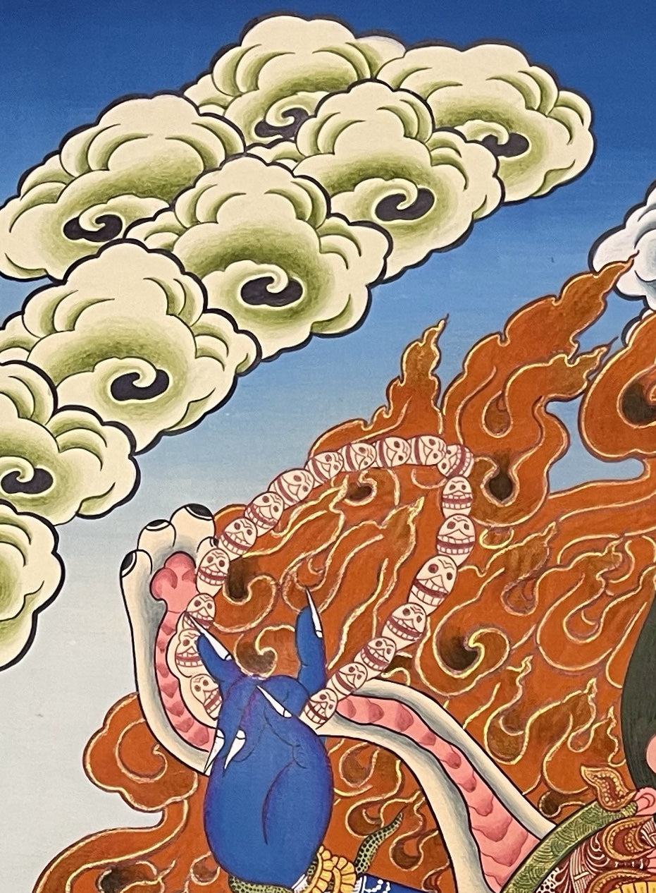 Mahakala thangka, detail: top-left corner