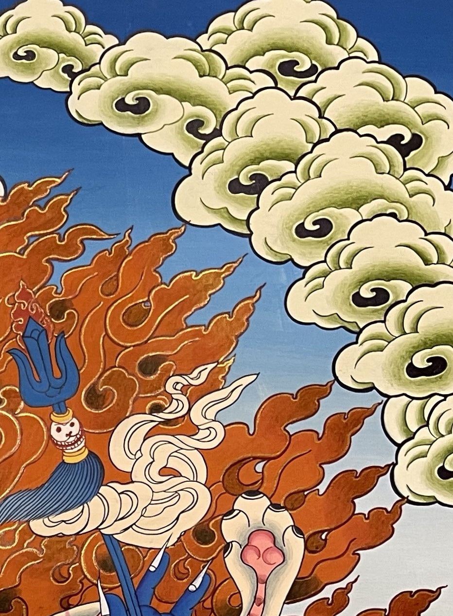Mahakala thangka, detail: top-right corner