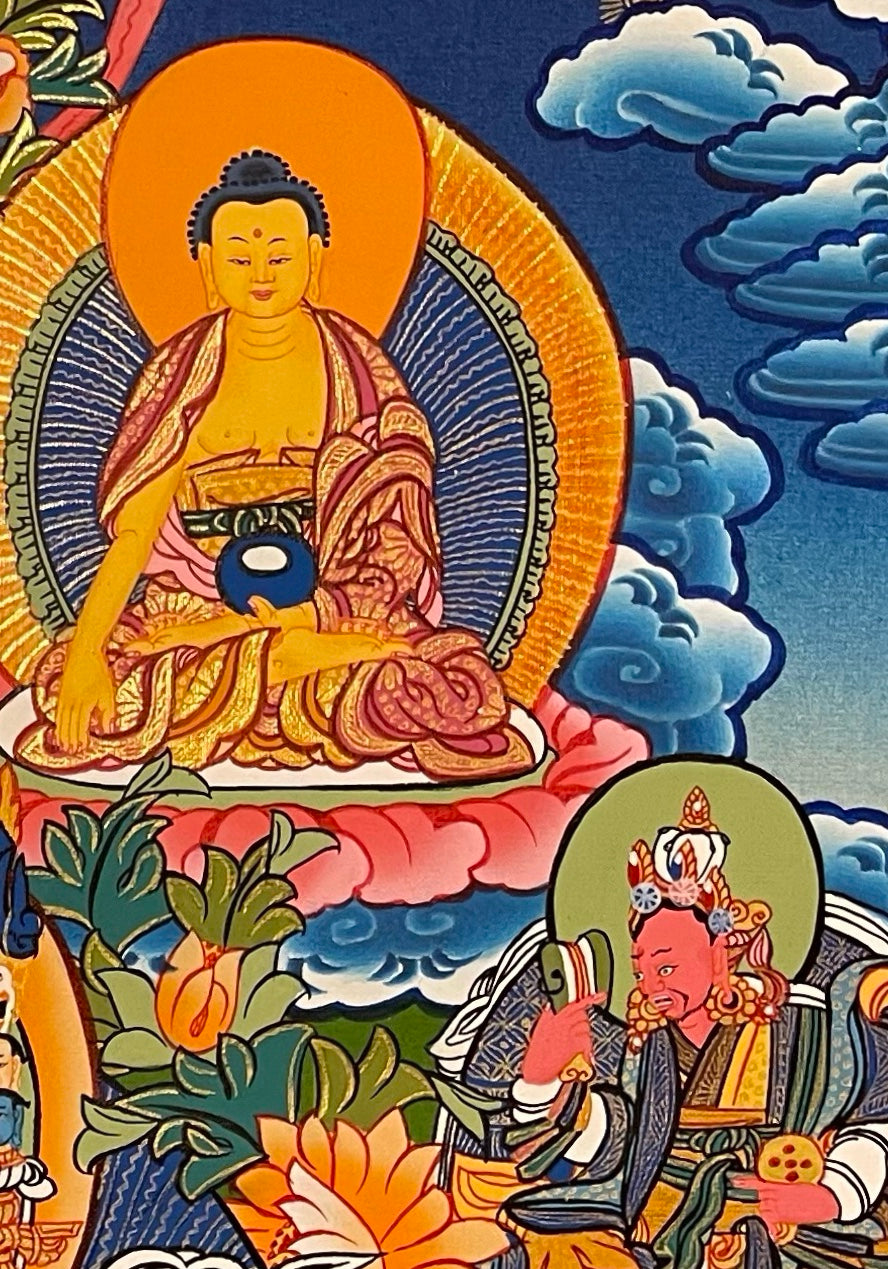 Padmasambhava thangka, detail: top-right corner