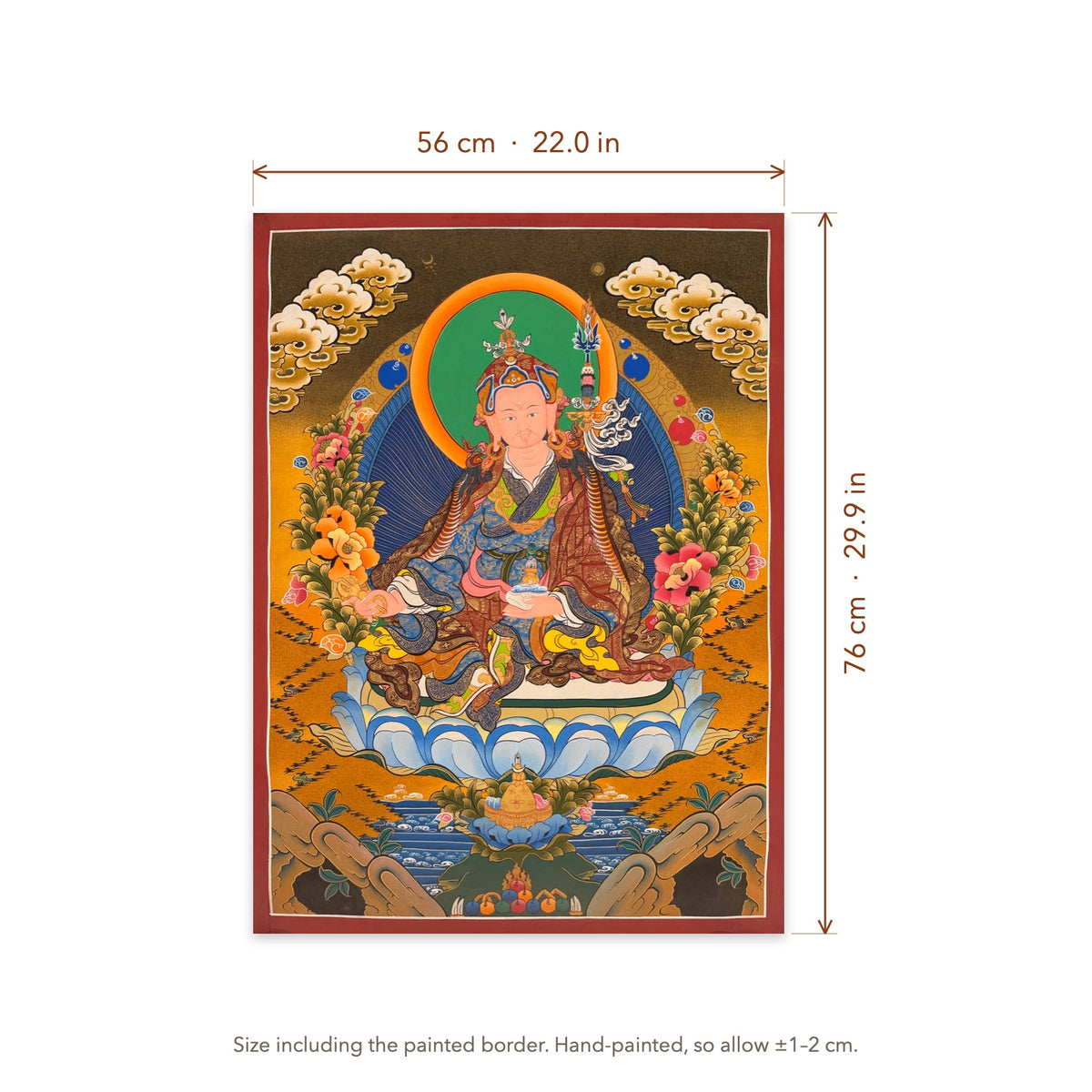 Size diagram: 56 × 76 cm (22.0 × 29.9 in), including the painted border
