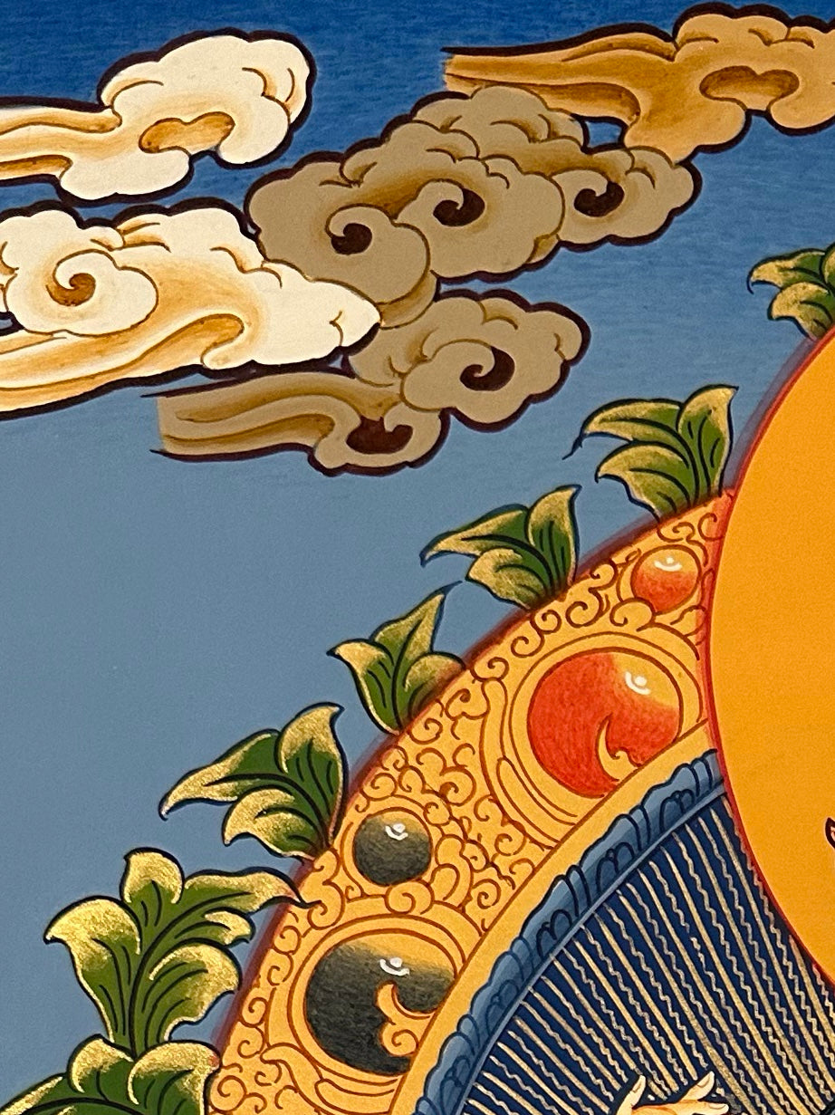 Chenrezig thangka, detail: top-left corner