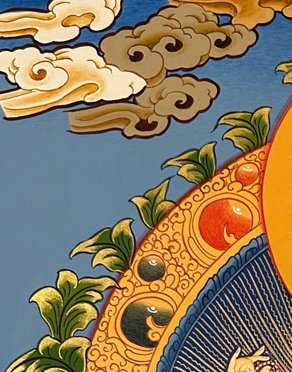 Chenrezig thangka, detail: top-left corner