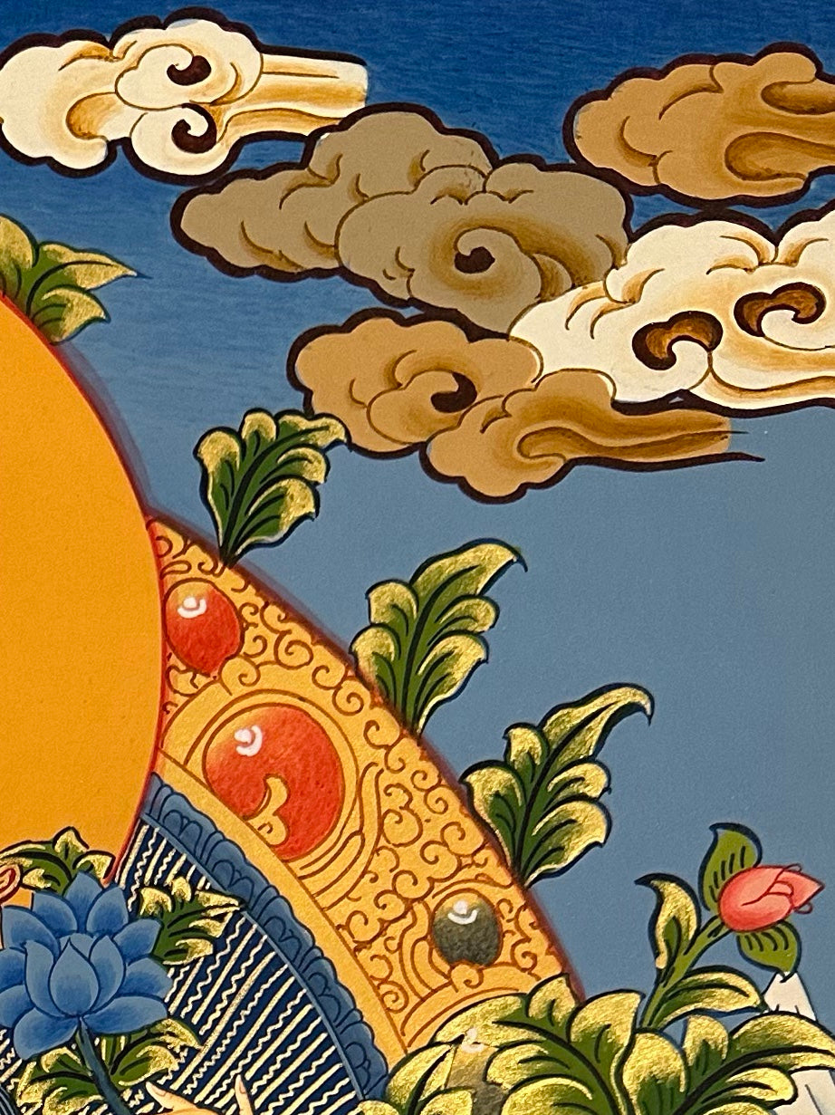 Chenrezig thangka, detail: top-right corner