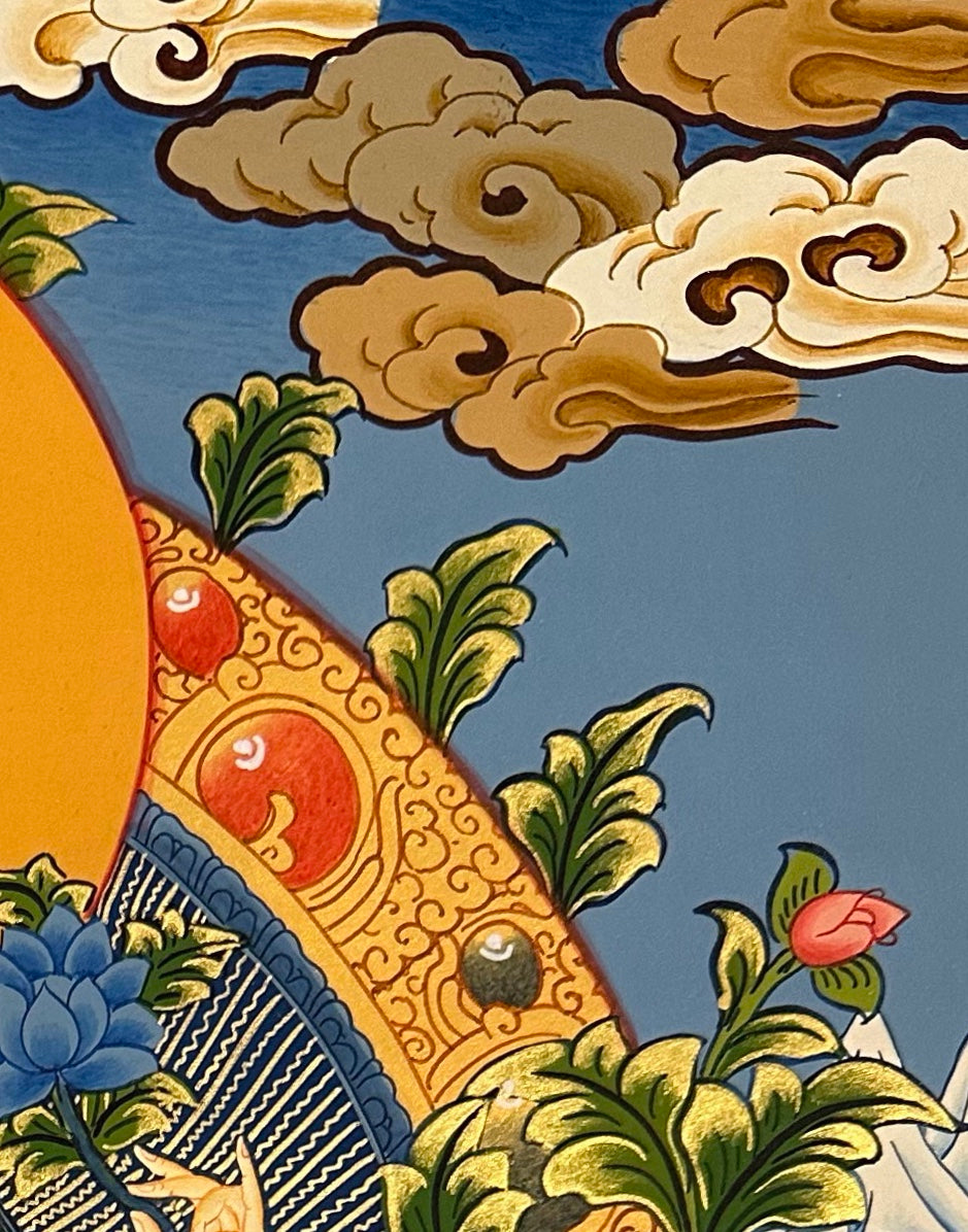 Chenrezig thangka, detail: top-right corner