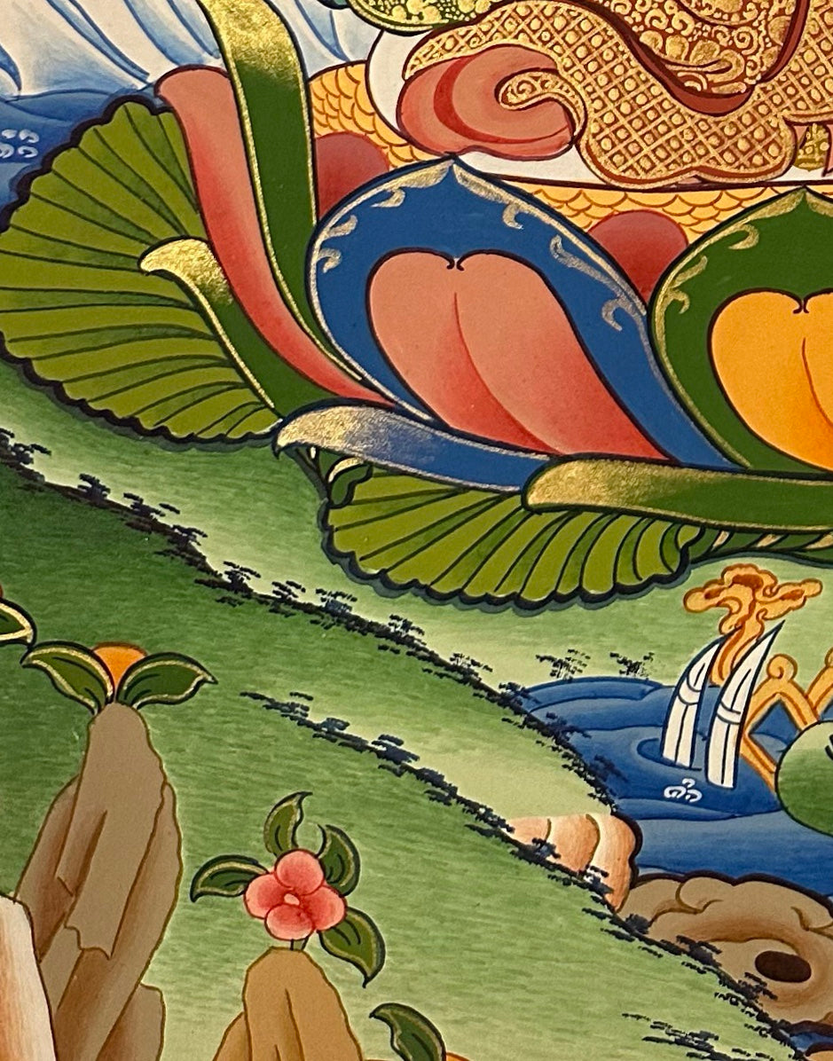 Chenrezig thangka, detail: bottom-left corner