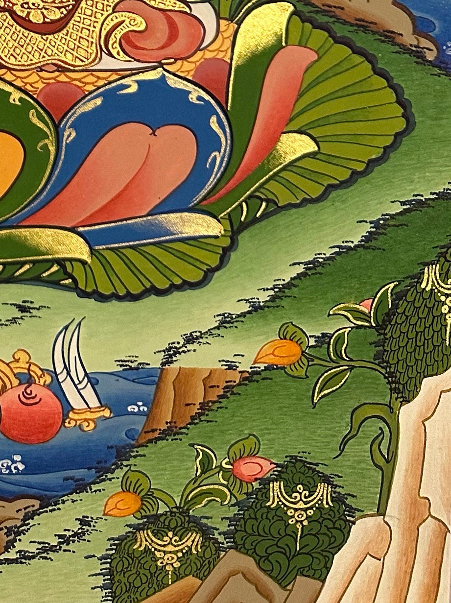 Chenrezig thangka, detail: bottom-right corner