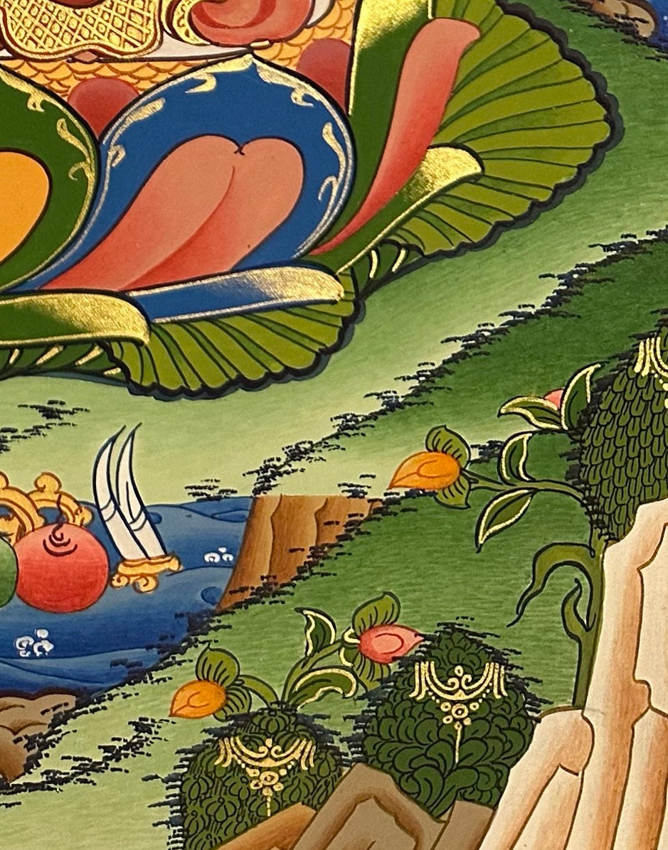 Chenrezig thangka, detail: bottom-right corner
