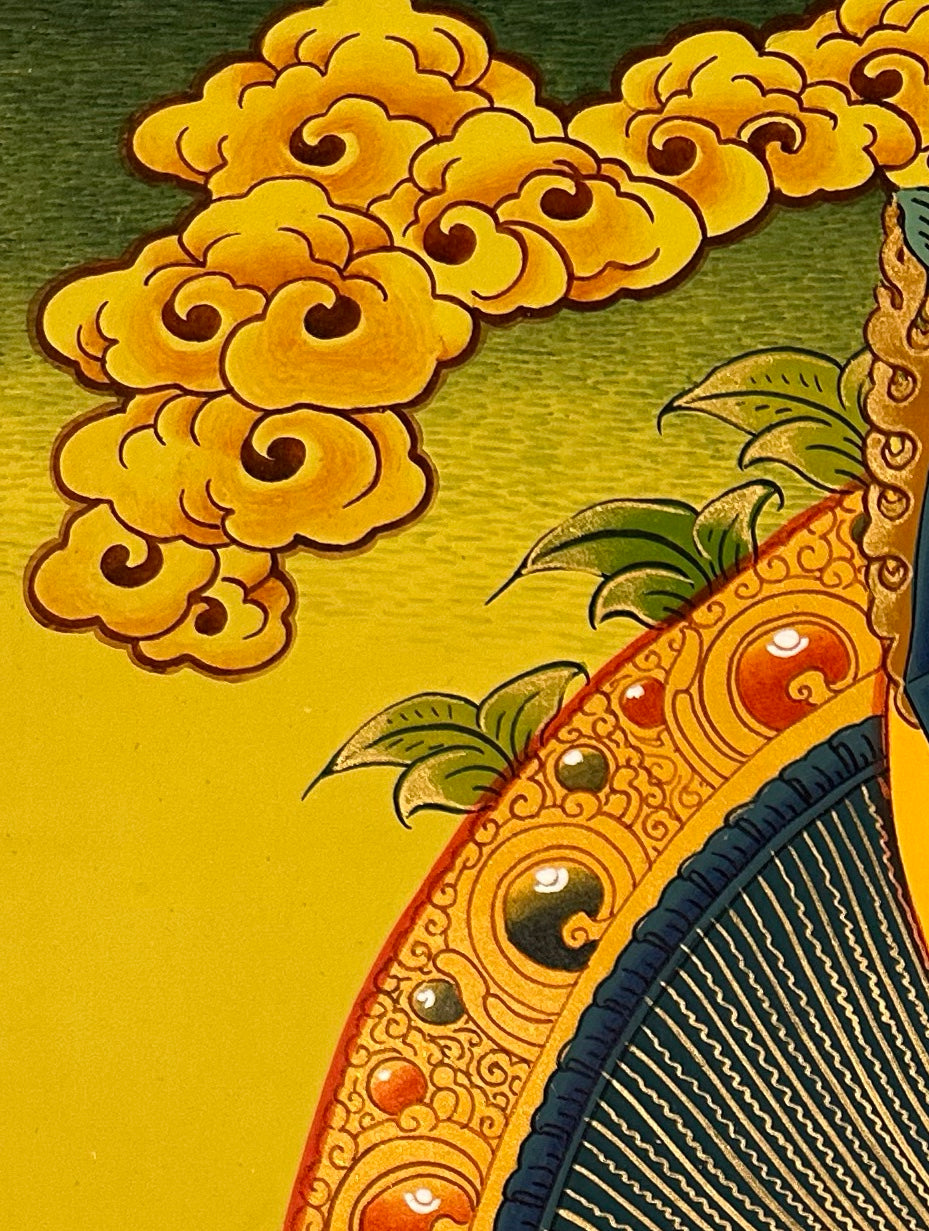 Manjushri thangka, detail: top-left corner