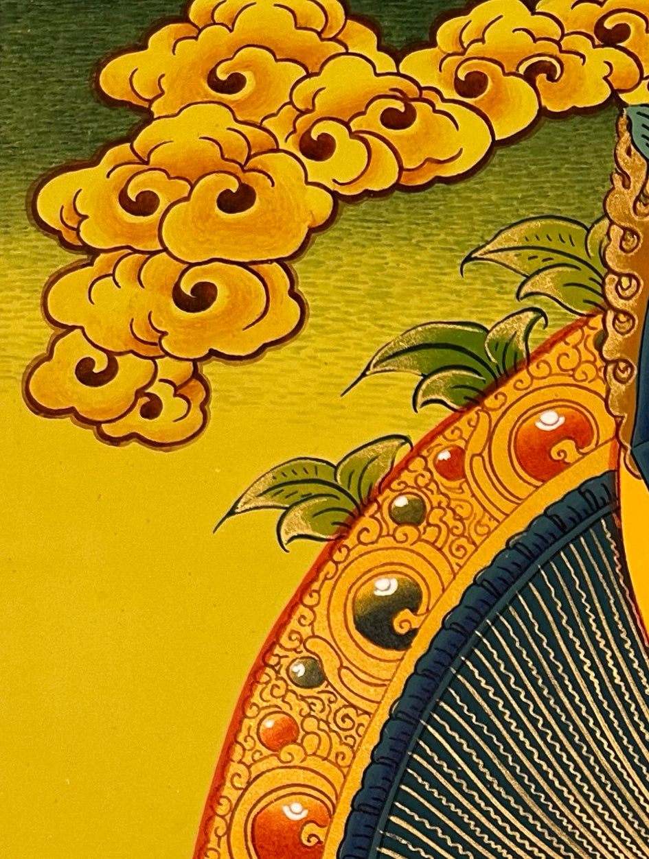 Manjushri thangka, detail: top-left corner