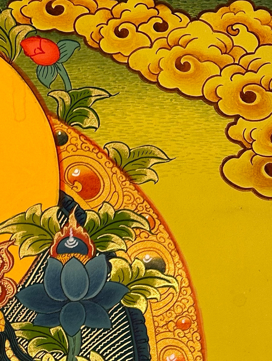 Manjushri thangka, detail: top-right corner