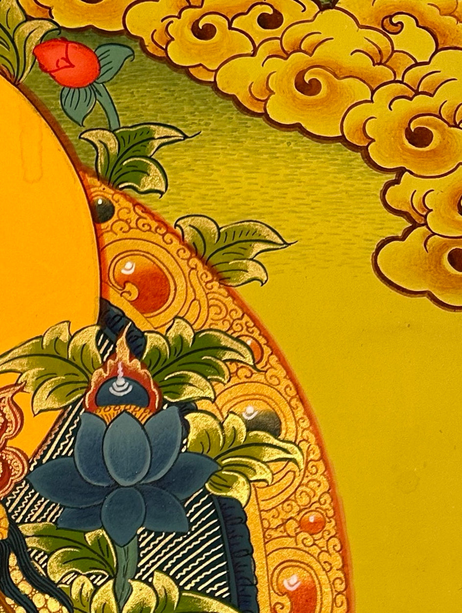 Manjushri thangka, detail: top-right corner