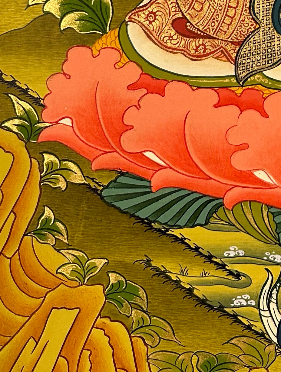 Manjushri thangka, detail: bottom-left corner