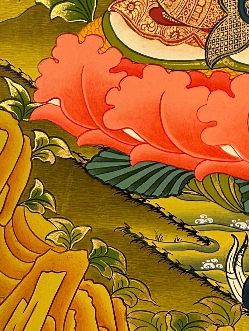 Manjushri thangka, detail: bottom-left corner