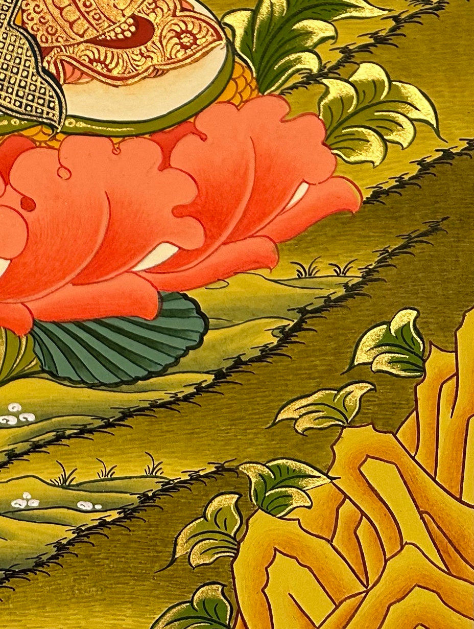 Manjushri thangka, detail: bottom-right corner