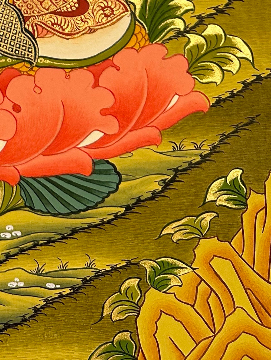 Manjushri thangka, detail: bottom-right corner