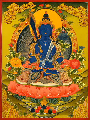 Blue Manjushri Thangka – 50×66 cm, Classic Grade