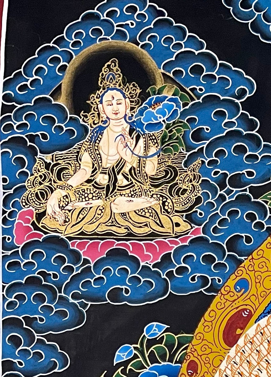 Lokeshwor thangka, detail: top-left corner