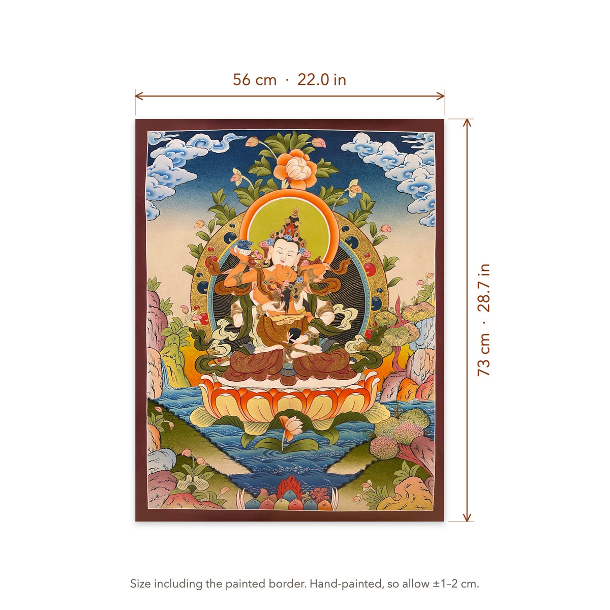 Size diagram: 56 × 73 cm (22.0 × 28.7 in), including the painted border