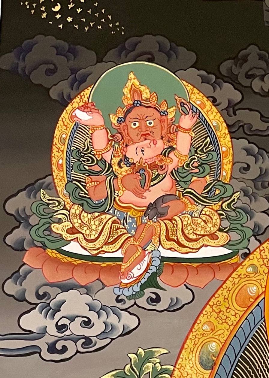 Jambhala thangka, detail: top-left corner