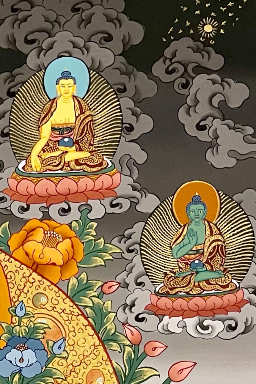 Chenrezig thangka, detail: top-right corner