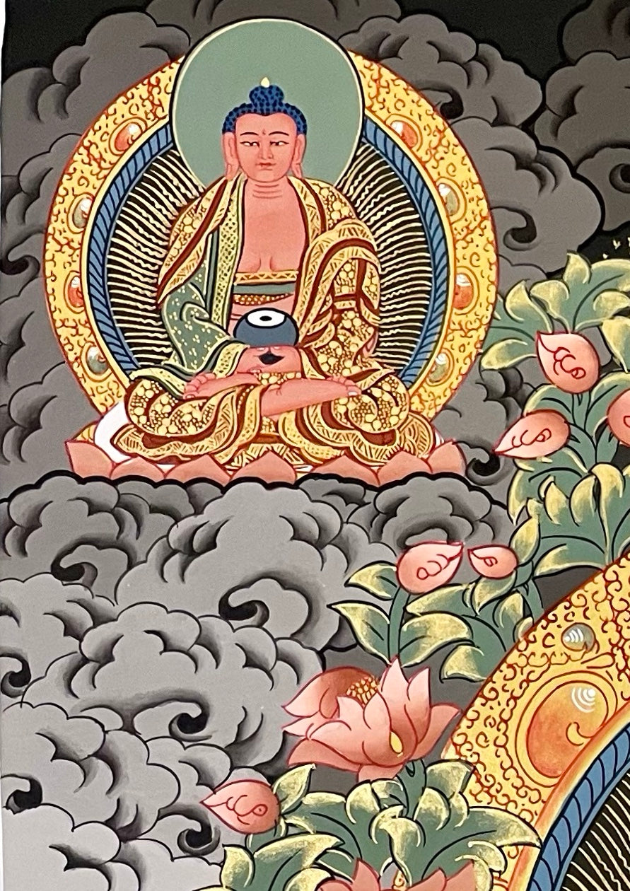 Manjushri thangka, detail: top-left corner