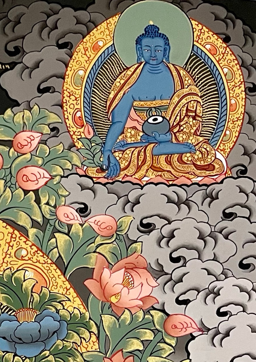 Manjushri thangka, detail: top-right corner
