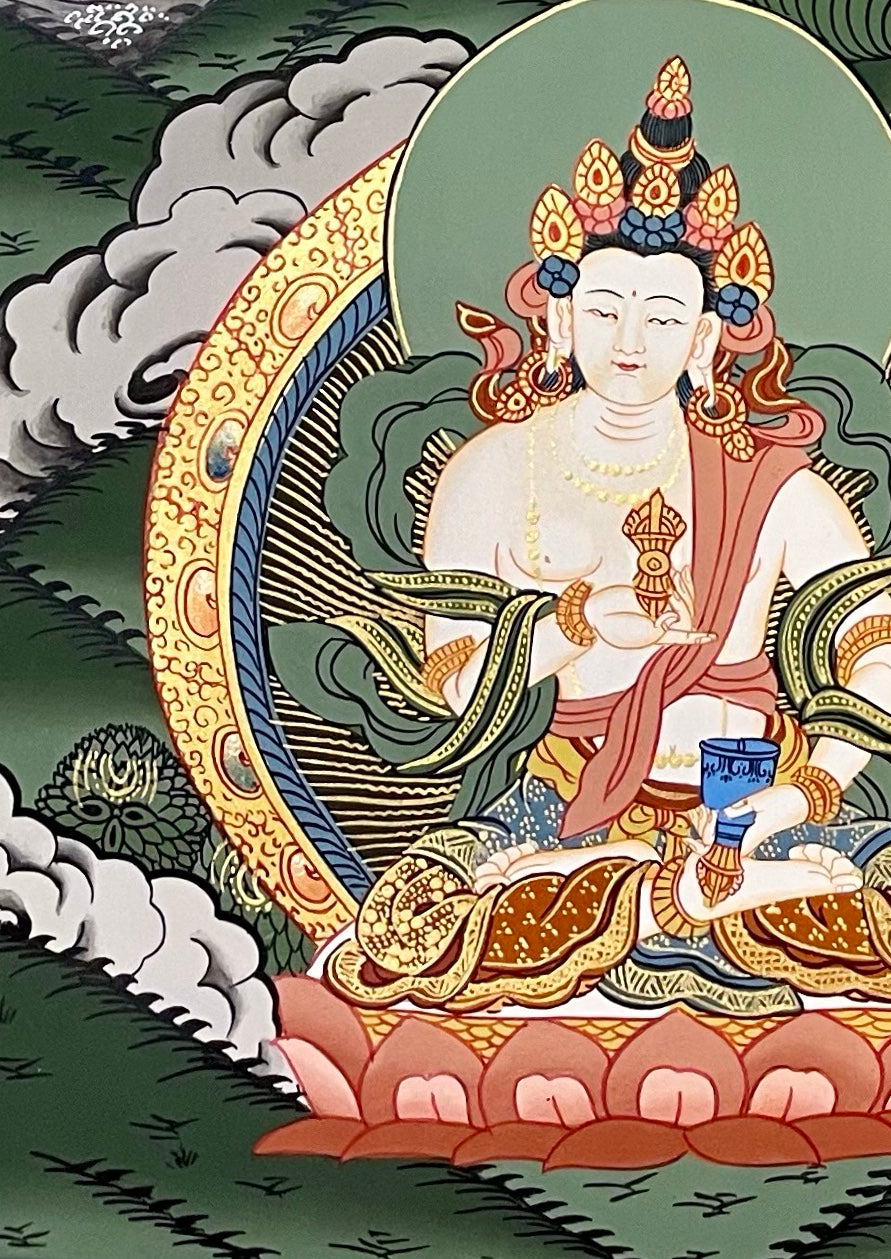 Manjushri thangka, detail: bottom-left corner