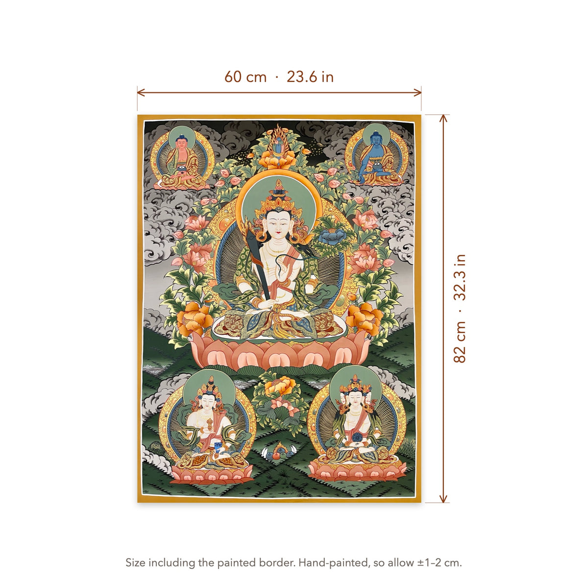 Size diagram: 60 × 82 cm (23.6 × 32.3 in), including the painted border