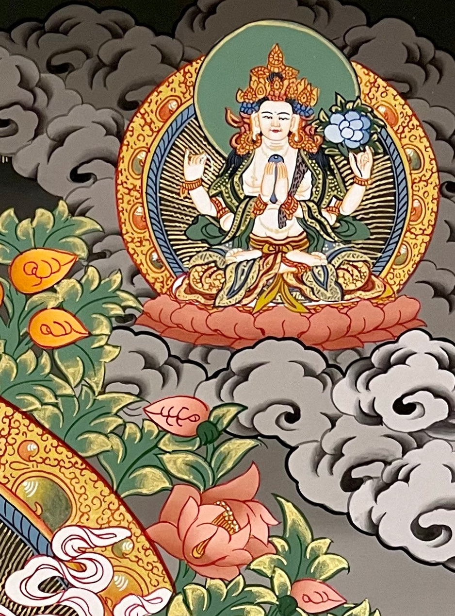 Padmasambhava thangka, detail: top-right corner