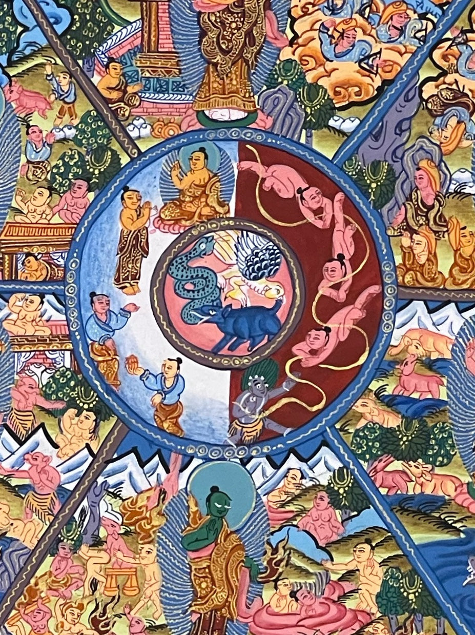 Wheel of Life thangka, detail: centre