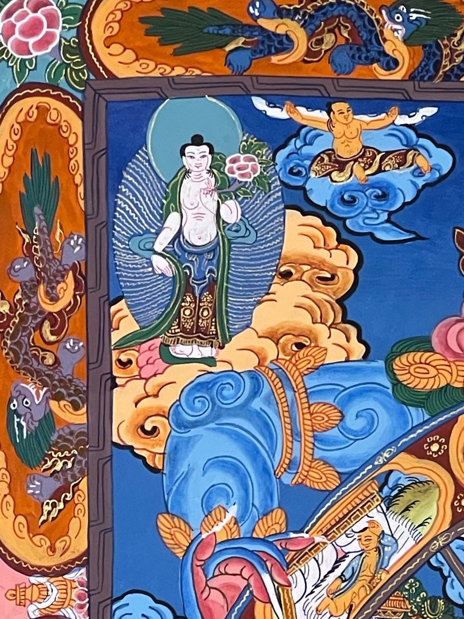 Wheel of Life thangka, detail: top-left corner