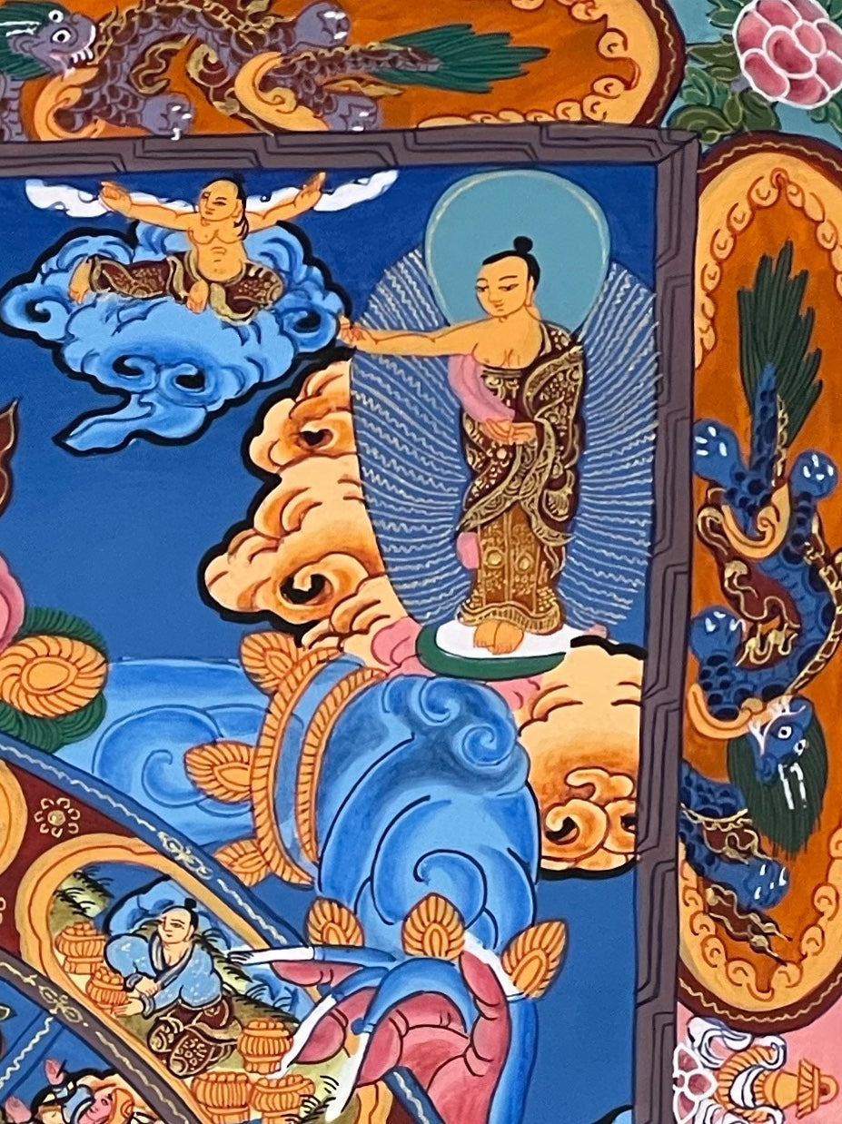 Wheel of Life thangka, detail: top-right corner