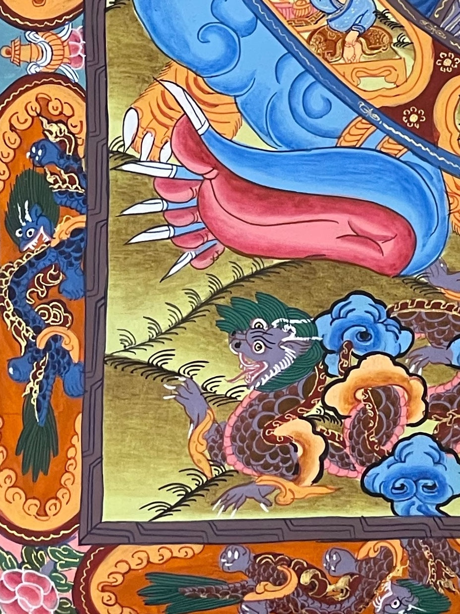 Wheel of Life thangka, detail: bottom-left corner