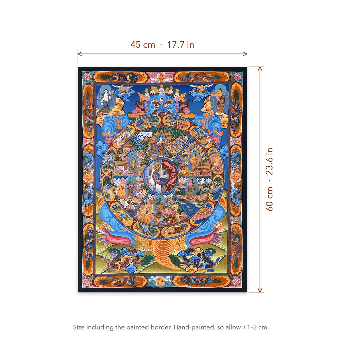 Size diagram: 45 × 60 cm (17.7 × 23.6 in), including the painted border