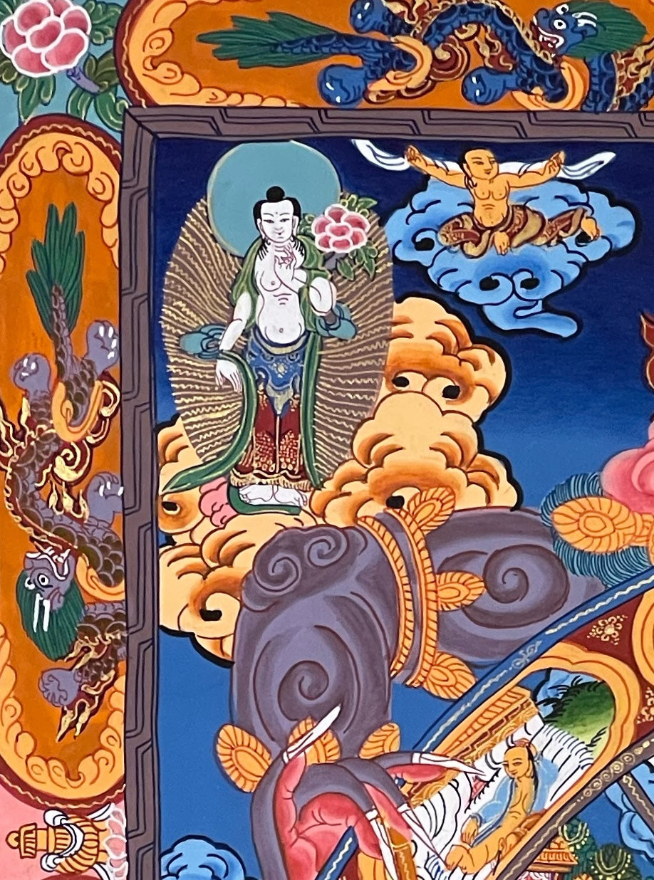 Wheel of Life thangka, detail: top-left corner