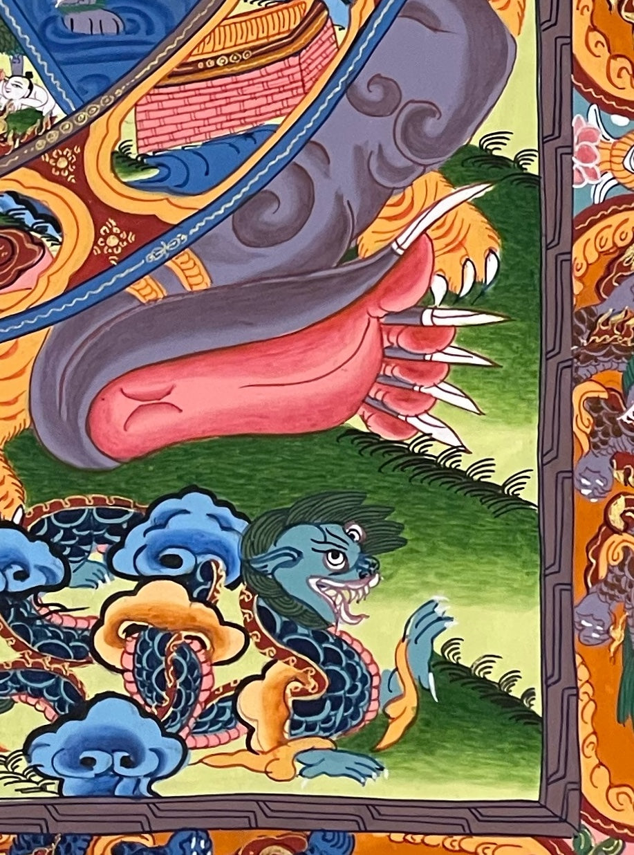 Wheel of Life thangka, detail: bottom-right corner