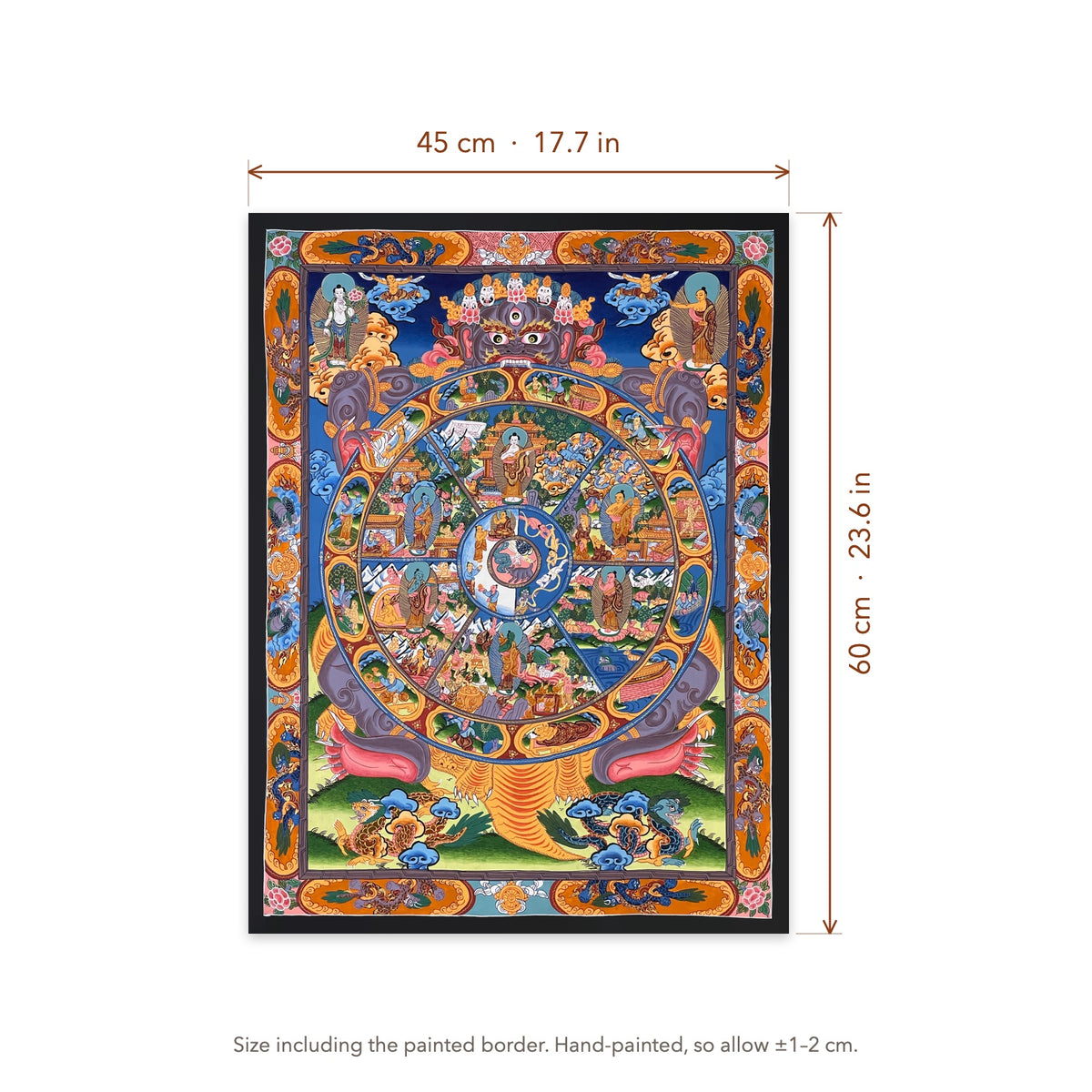 Size diagram: 45 × 60 cm (17.7 × 23.6 in), including the painted border