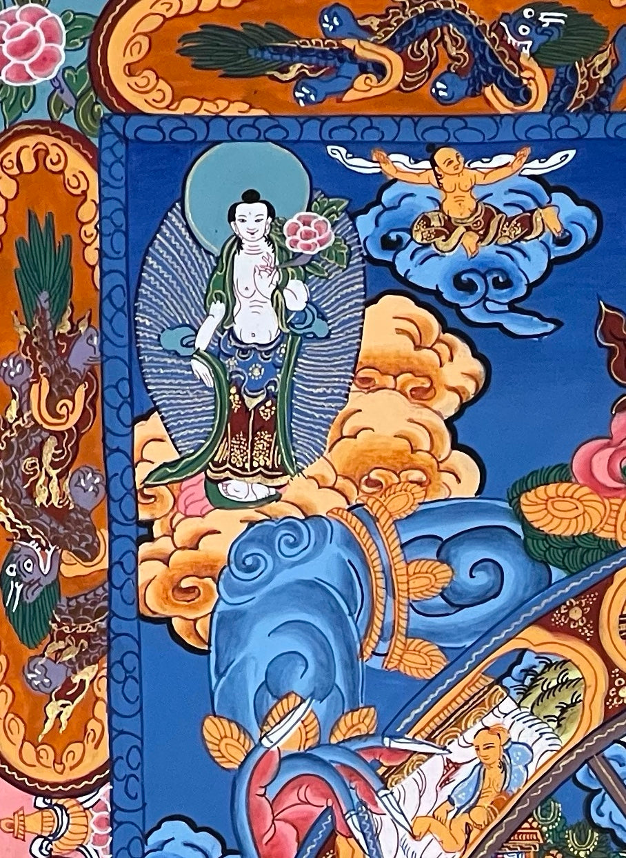 Wheel of Life thangka, detail: top-left corner