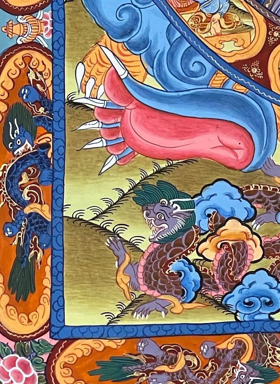 Wheel of Life thangka, detail: bottom-left corner