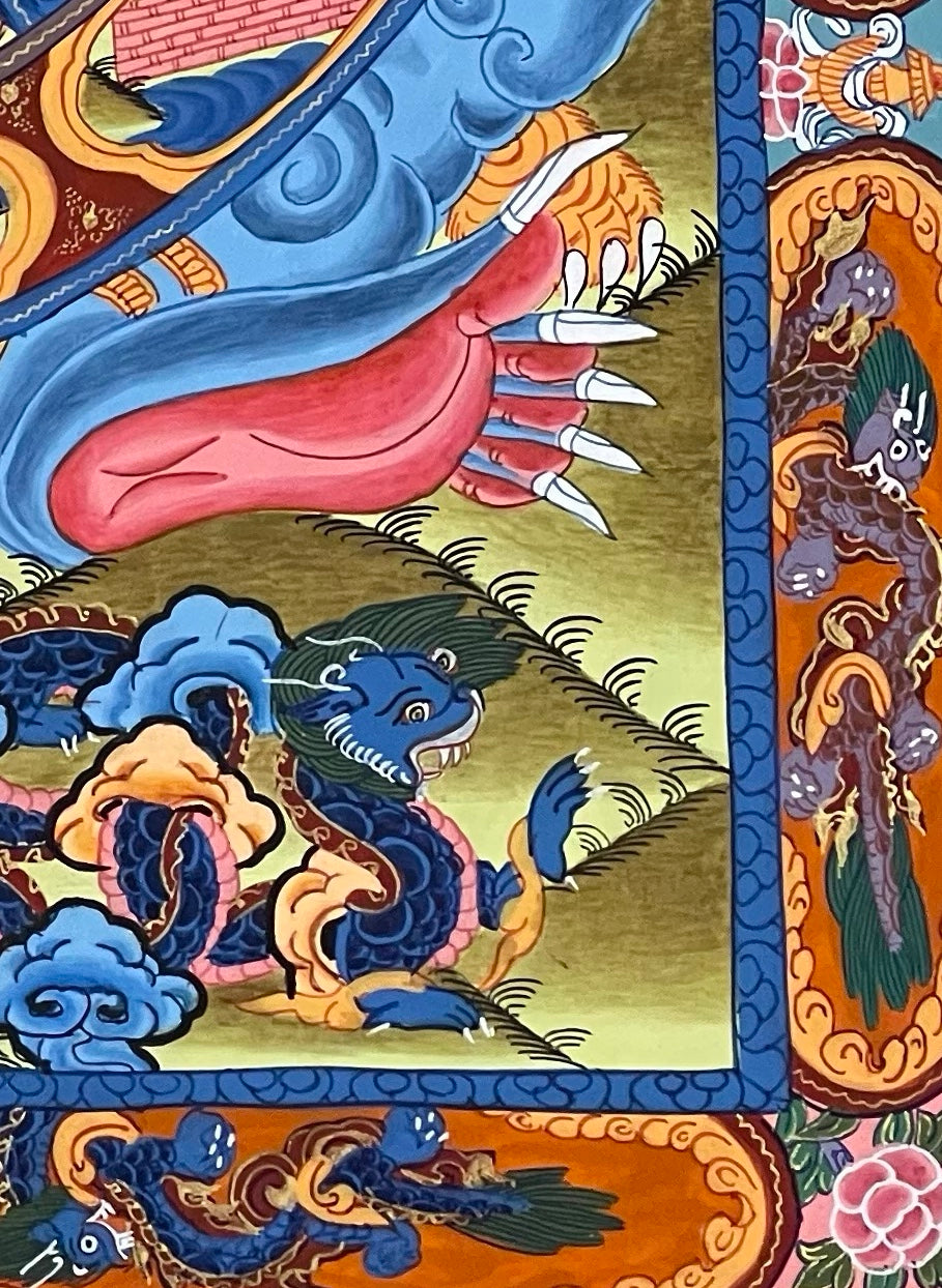 Wheel of Life thangka, detail: bottom-right corner
