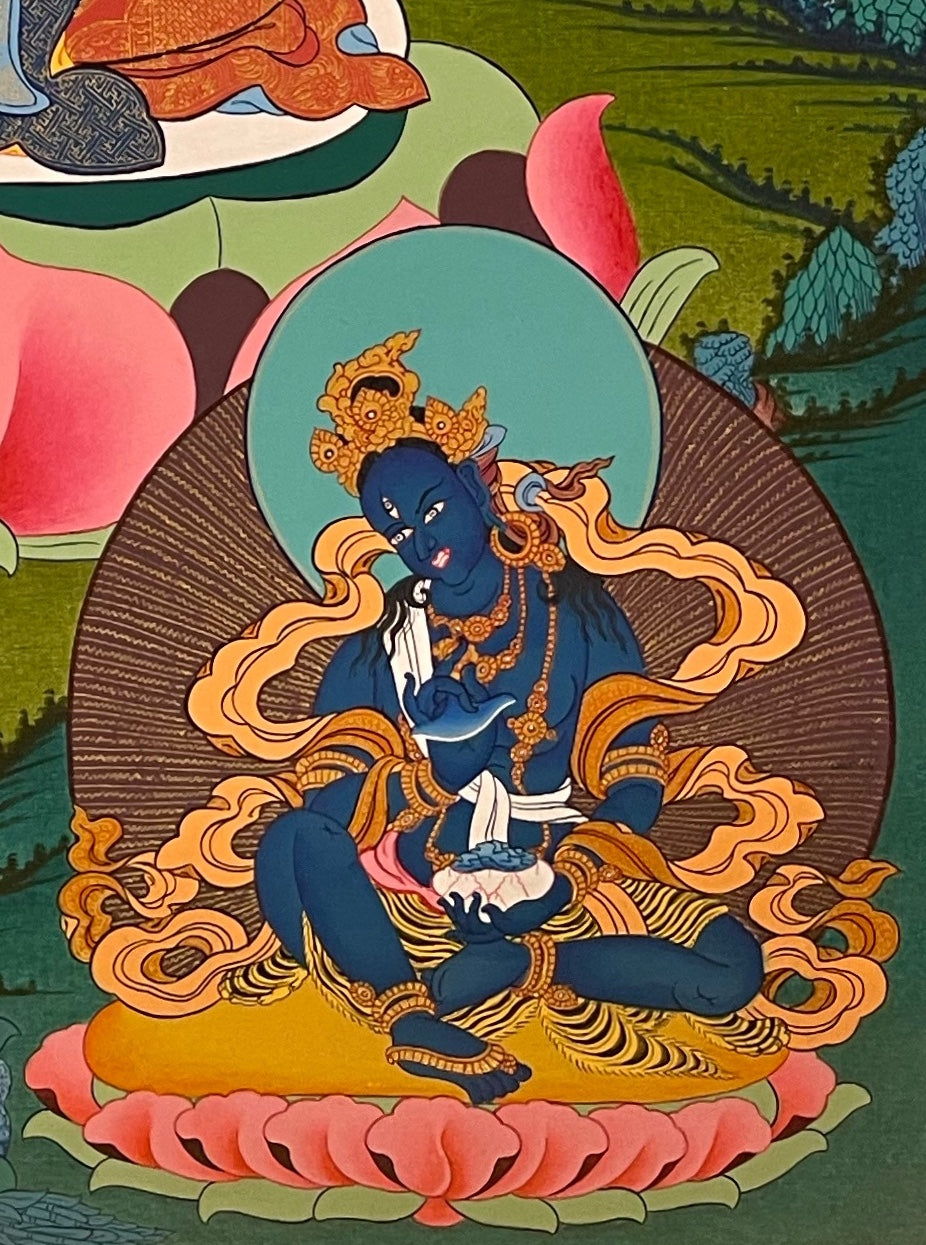 Green Tara thangka, detail: bottom-right corner