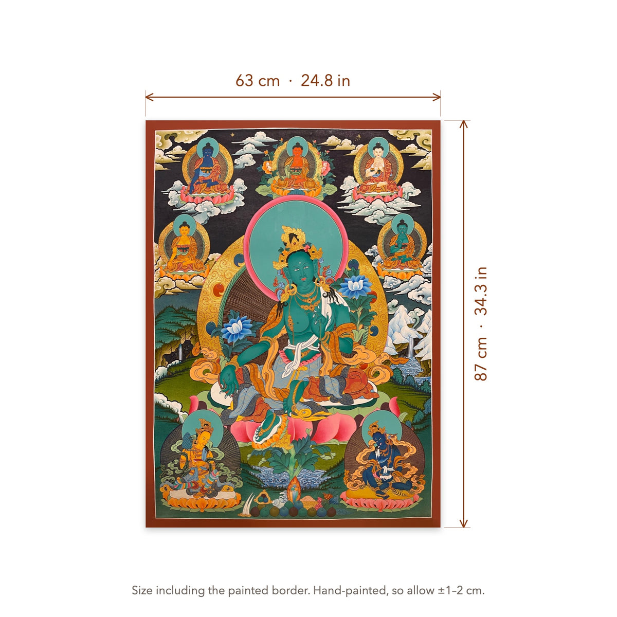 Size diagram: 63 × 87 cm (24.8 × 34.3 in), including the painted border