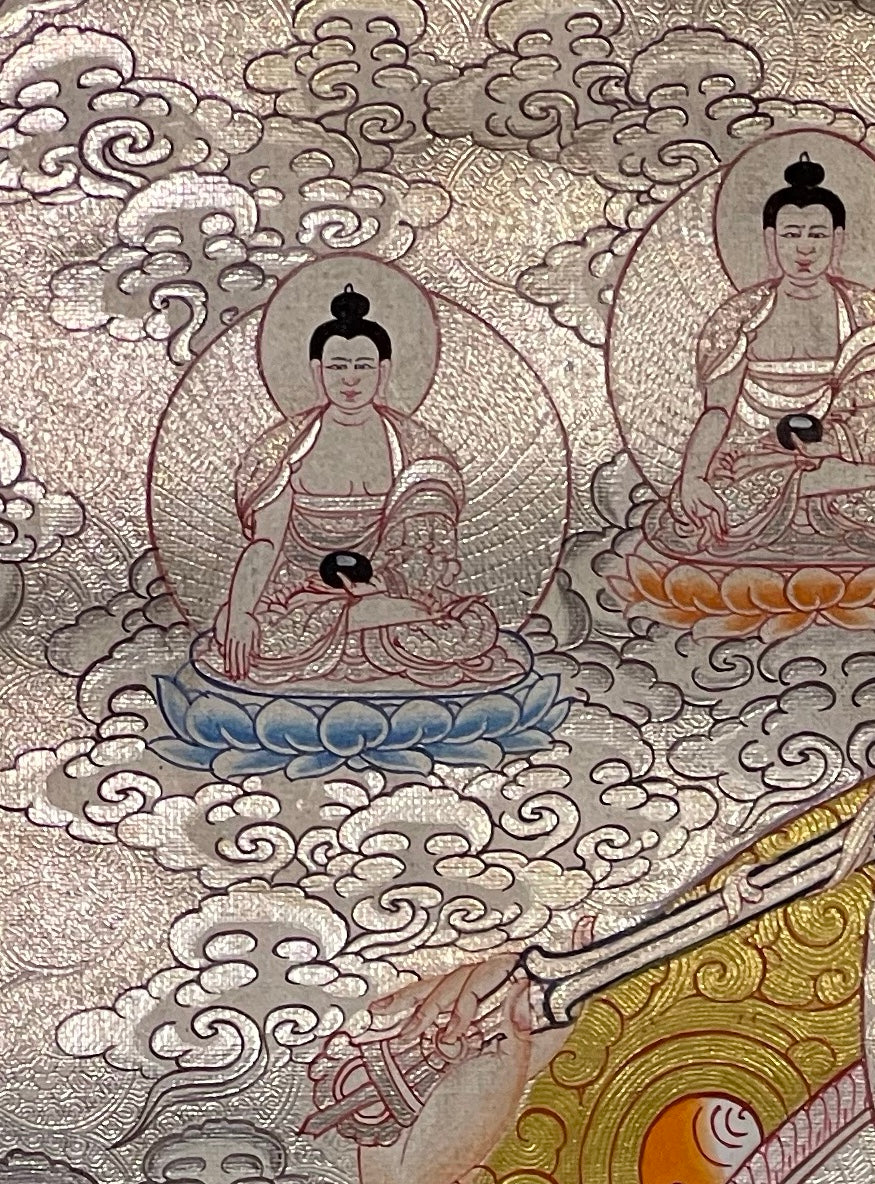 Manjushri thangka, detail: top-left corner