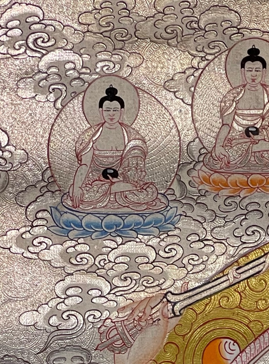 Manjushri thangka, detail: top-left corner