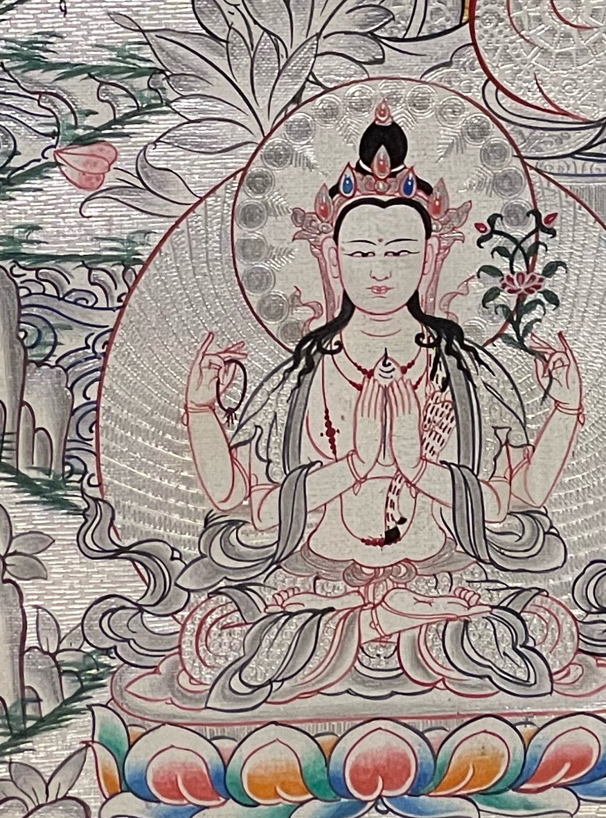 Manjushri thangka, detail: bottom-left corner