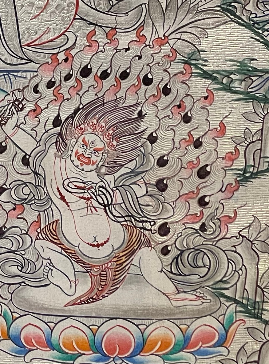 Manjushri thangka, detail: bottom-right corner