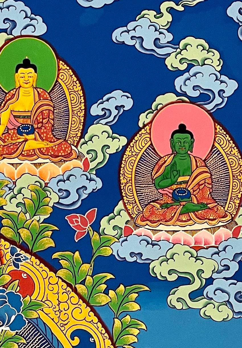 Green Tara thangka, detail: top-right corner