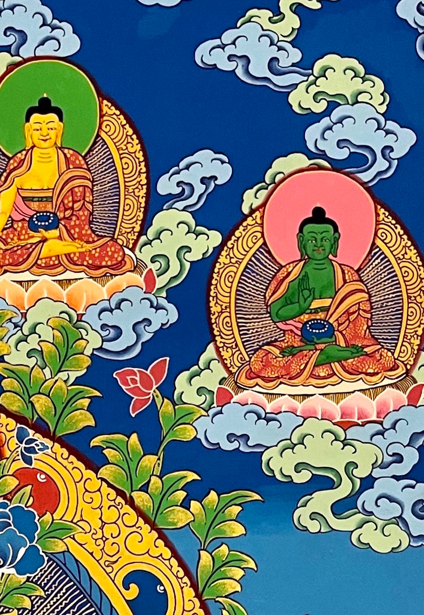Green Tara thangka, detail: top-right corner