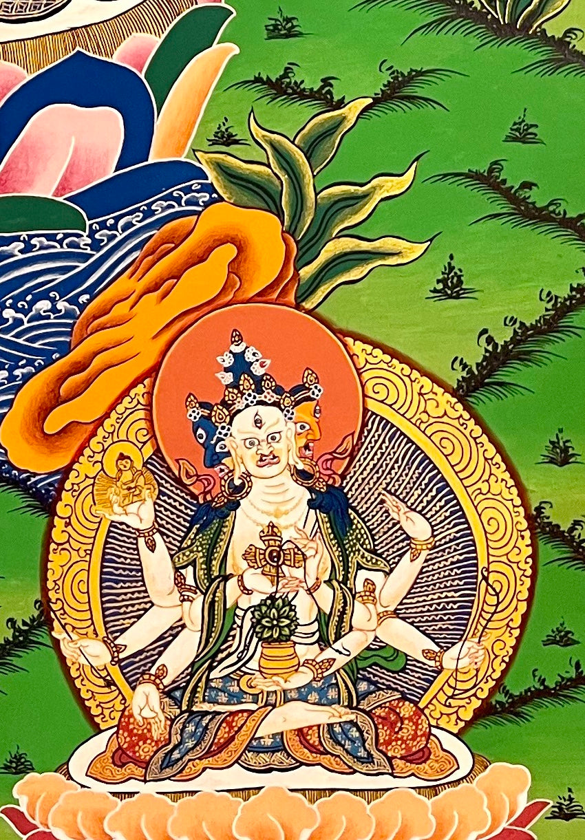 Green Tara thangka, detail: bottom-right corner